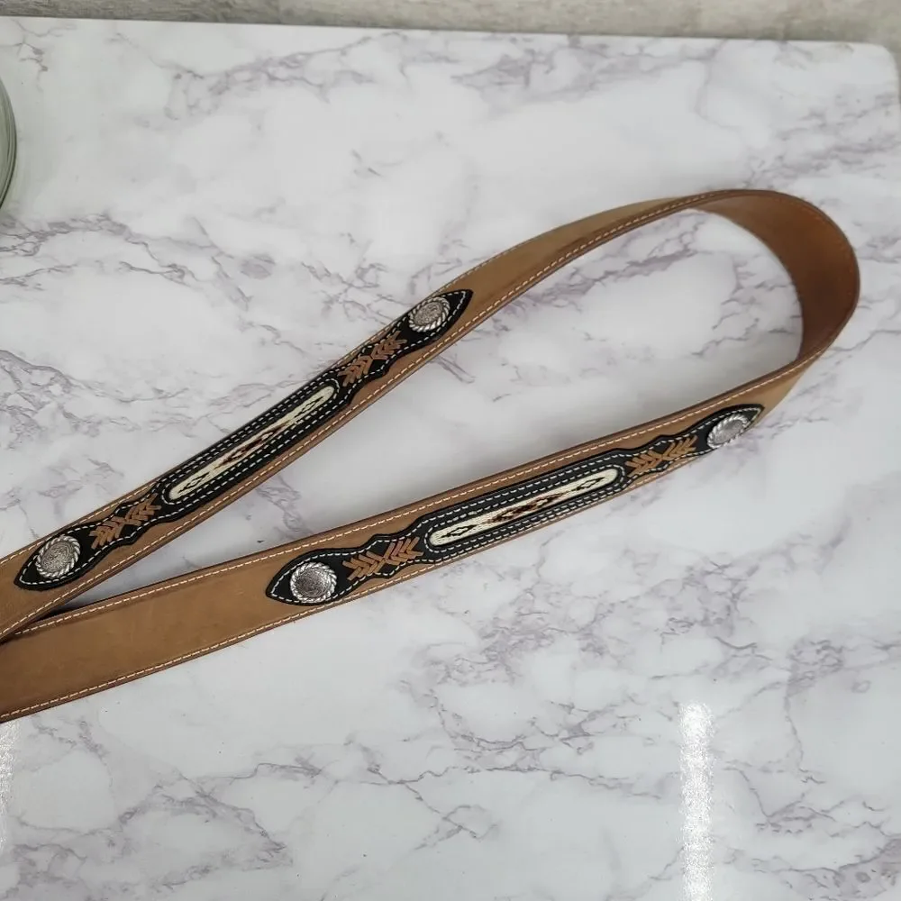 Nocona Top Hand Leather Western Belt Tan with Black Billet Silver Concho Men's